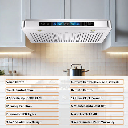 AWOCO RH-UC6-V Under Cabinet Range Hood Voice Gesture Controls - RH-UC6-V30