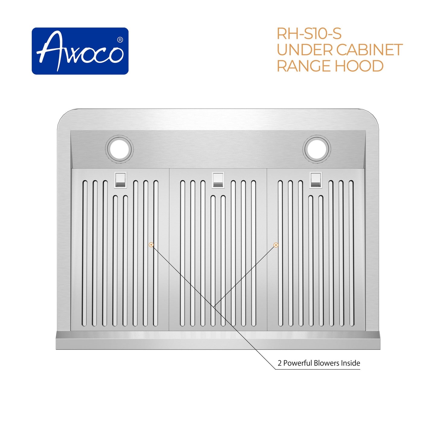 AWOCO RH-S10-S-DR Under Cabinet Range Hood - 6 Speeds 1000CFM - 7inch High - 8 inch Round Top Vent - RH-S10-30S-DR