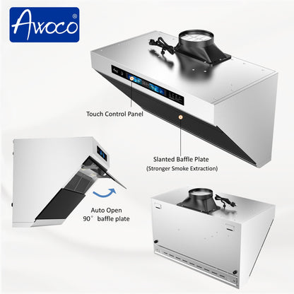 AWOCO RH-SX Under Cabinet Slant Vent Range Hood Voice Gesture Controls - RH-SX30