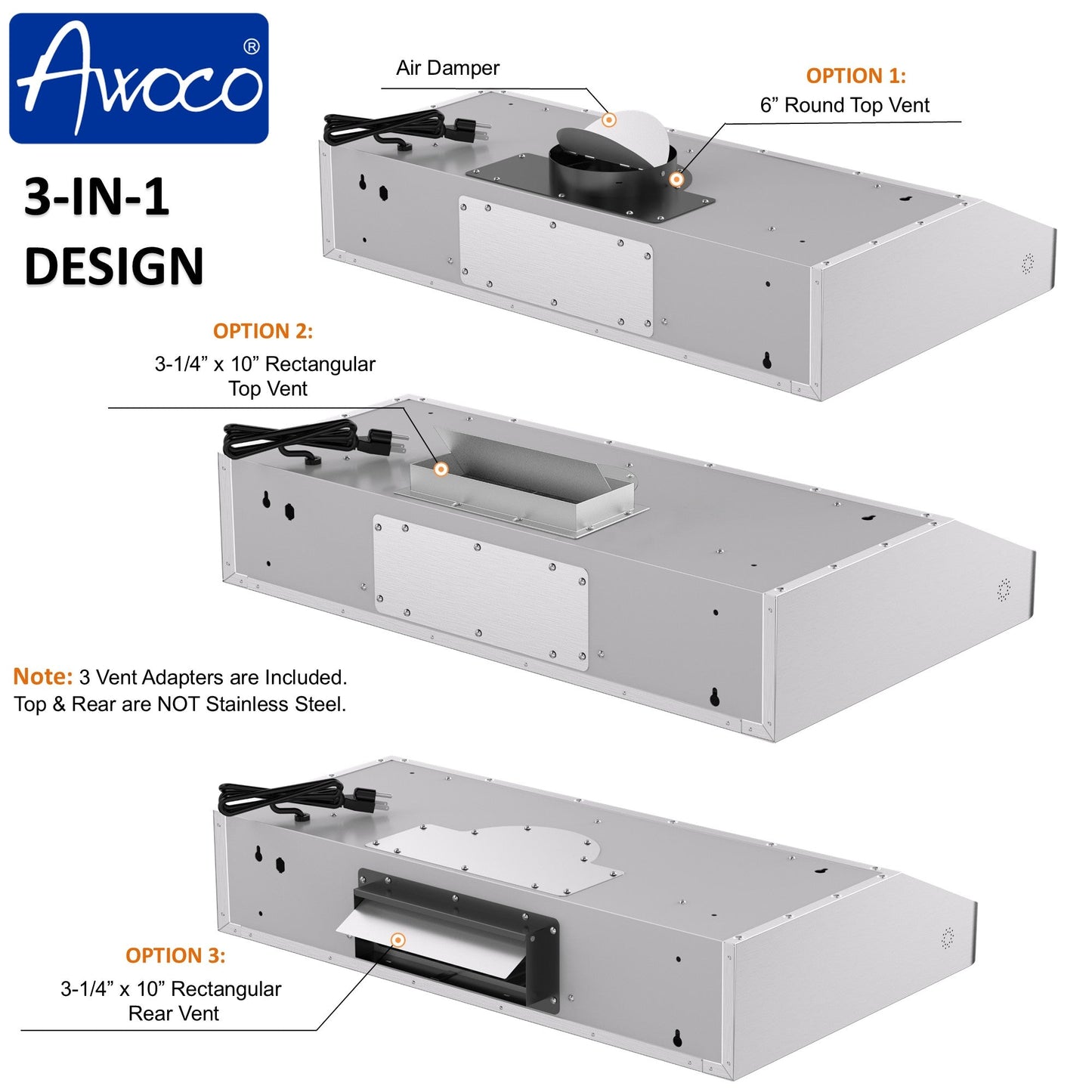 AWOCO RH-UC6-V Under Cabinet Range Hood Voice Gesture Controls - RH-UC6-V30