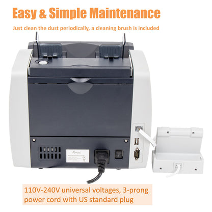 Awoco Bank Grade Mixed Denomination Bill Money Counter with Full Counterfeit Detection - 6 Currency (USD, EUR, GBP, MXN, CAD, CNY) with External Display - MDC1500