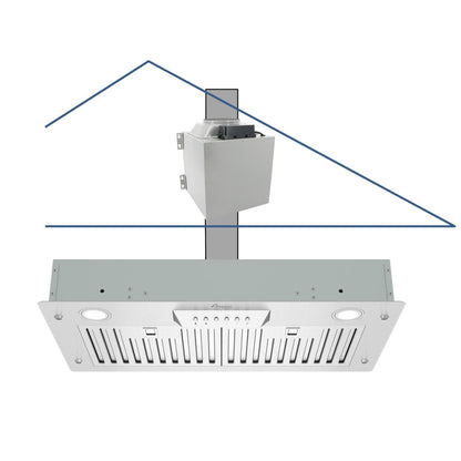 Awoco RH-IT08-M 14-1/2"D Super Quiet Split Insert Stainless Steel Range Hood, 4 Speeds with a 8" Blower Unit, 1000CFM, LED Lights - RH-IT08-M30-COLD