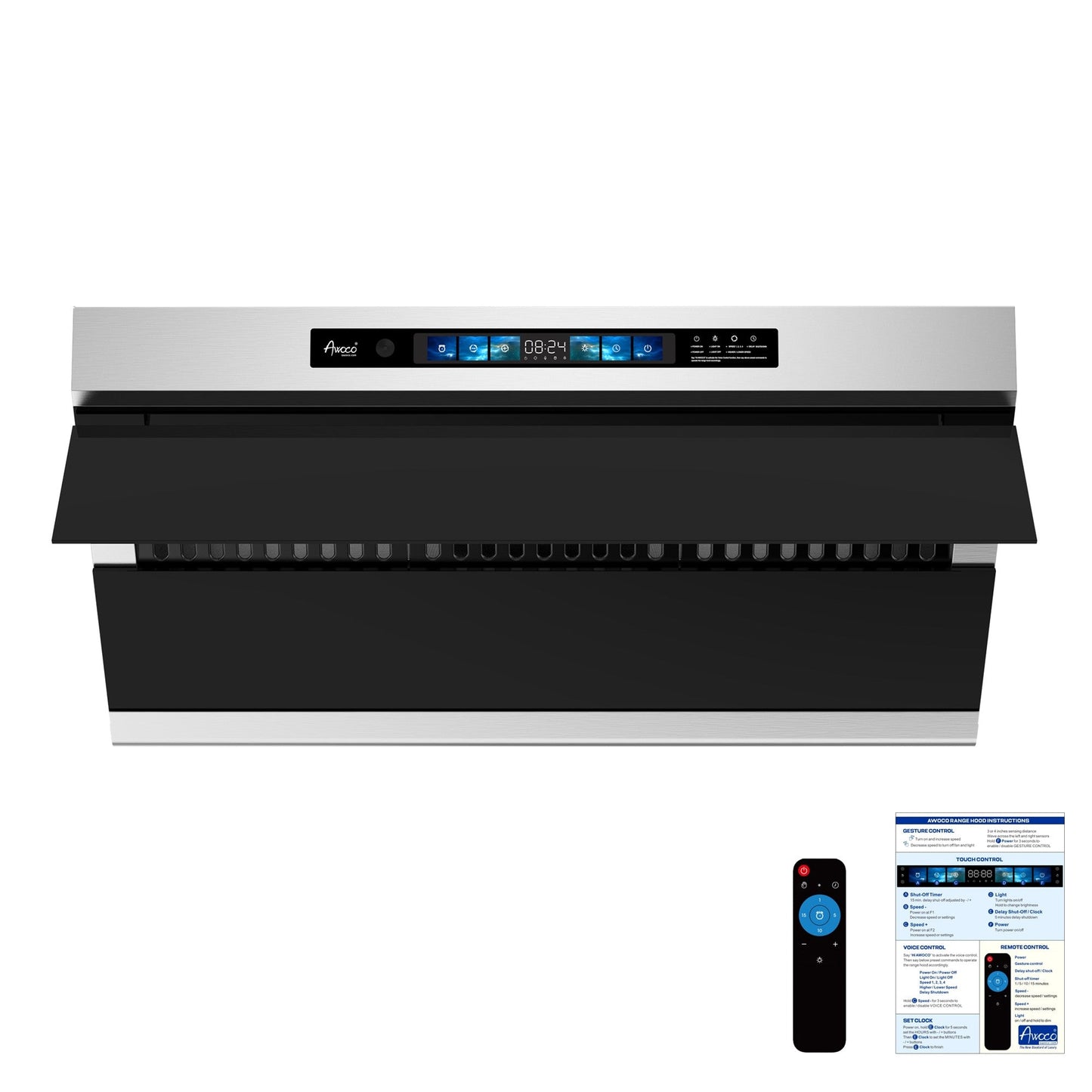 AWOCO RH-SX Under Cabinet Slant Vent Range Hood Voice Gesture Controls - RH-SX30