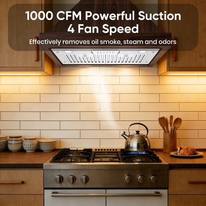 Awoco RH-IT08-M 14-1/2"D Super Quiet Split Insert Stainless Steel Range Hood, 4 Speeds with a 8" Blower Unit, 1000CFM, LED Lights - RH-IT08-M30-COLD