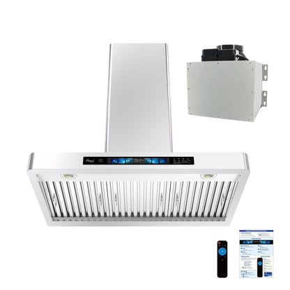 Awoco RH-WT-V Wall Mount Range Hood - 800CFM - Voice & Gesture -  Adjustable Chimney, With 6” Blower Unit - RH-WT-V30+RH-SP06-BLW