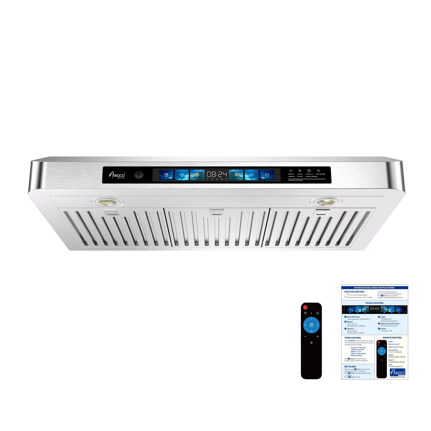 AWOCO RH-UC6-V Under Cabinet Range Hood Voice Gesture Controls - RH-UC6-V30