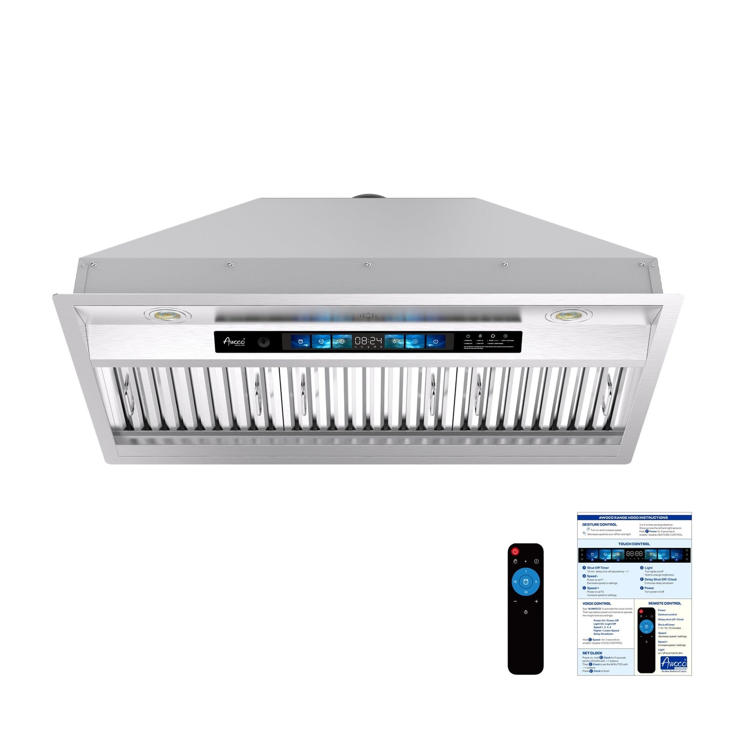 AWOCO RH-BQ-XV Range Hood Insert - Voice & Gesture - 800 CFM - 6" Top Vent - RH-BQ-XV30