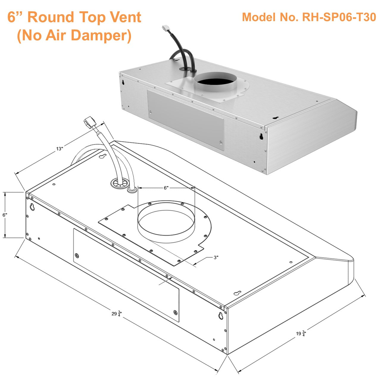 RH-SP06-T Quiet Split Range Hood - 6inch Top Vent - 800CFM