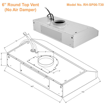 RH-SP06-T Quiet Split Range Hood - 6inch Top Vent - 800CFM