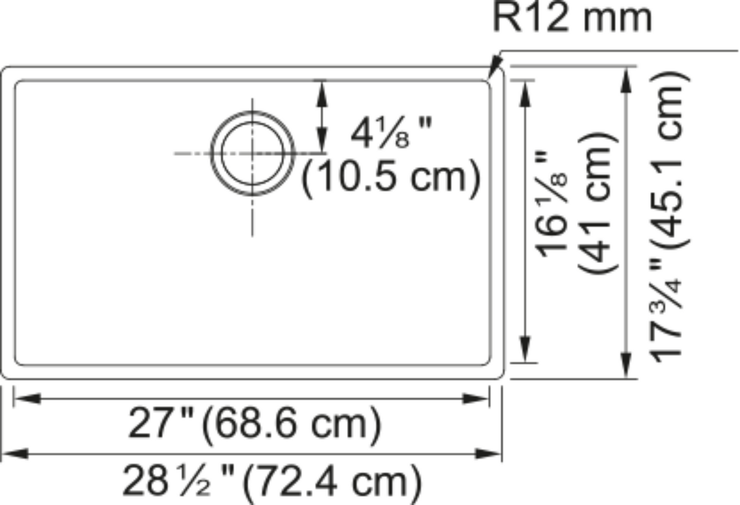 FRANKE CUX11027ADA 27 Inch Undermount Single Bowl Stainless Steel Kitchen Sink ADA Compliant Design