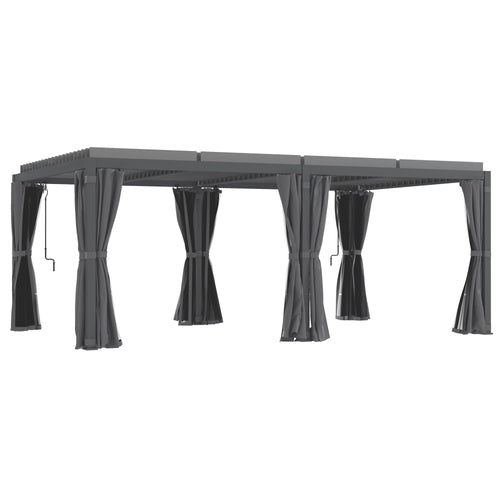 Outsunny 12' x 19' Aluminum Pergola with Adjustable Louvers, Curtains & Netting, Dark Gray- 84C - 509V00CG