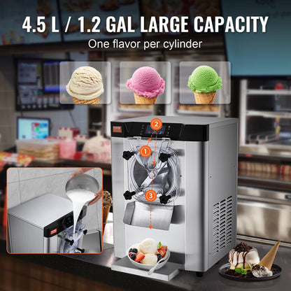 Richell Vevor Ice Cream Machine 3.2 Gal per Hour 1713W Countertop Stainless Steel Single Flavor with LED Panel New - TMSYBQLJDKWA4CU69V1