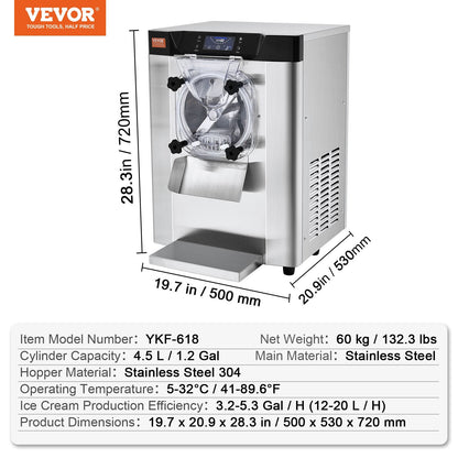 Richell Vevor Ice Cream Machine 3.2 Gal per Hour 1713W Countertop Stainless Steel Single Flavor with LED Panel New - TMSYBQLJDKWA4CU69V1