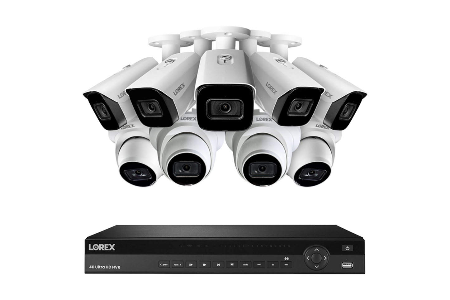 Lorex 4K 4TB Wired NVR System with Five Nocturnal 3 Bullet Cameras and Four Nocturnal 3 Turret Cameras - TN88464-NB5ND4