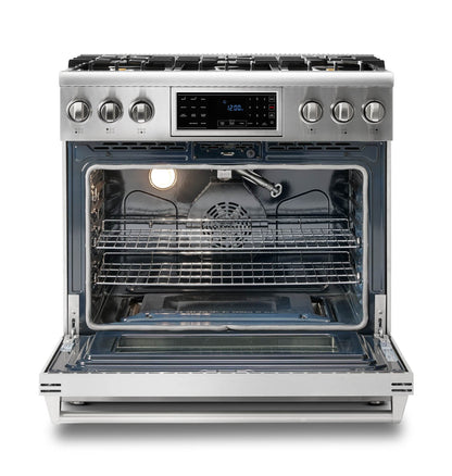 Thor Kitchen 36-Inch Propane Gas Range with 6.0 Cu. Ft. Self-Cleaning Oven, Air Fryer, Tilt Panel in Stainless Steel  - TRG3601LP