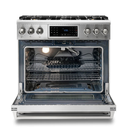 Thor Kitchen 36-Inch Propane Gas Range with 6.0 Cu. Ft. Self-Cleaning Oven, Air Fryer, Tilt Panel in Stainless Steel  - TRG3601LP