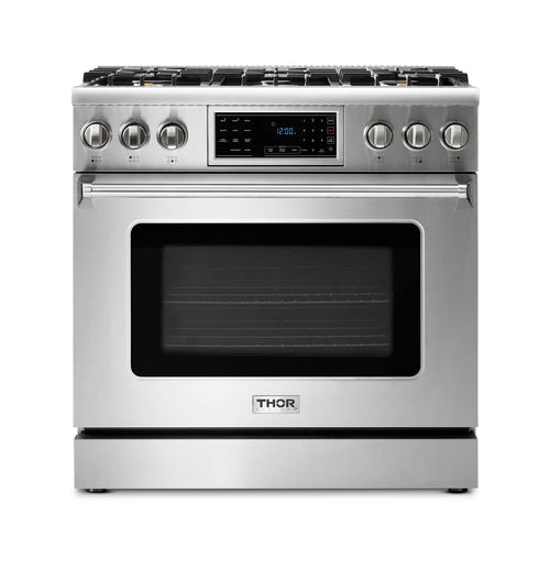 Thor Kitchen 36-Inch Propane Gas Range with 6.0 Cu. Ft. Self-Cleaning Oven, Air Fryer, Tilt Panel in Stainless Steel  - TRG3601LP
