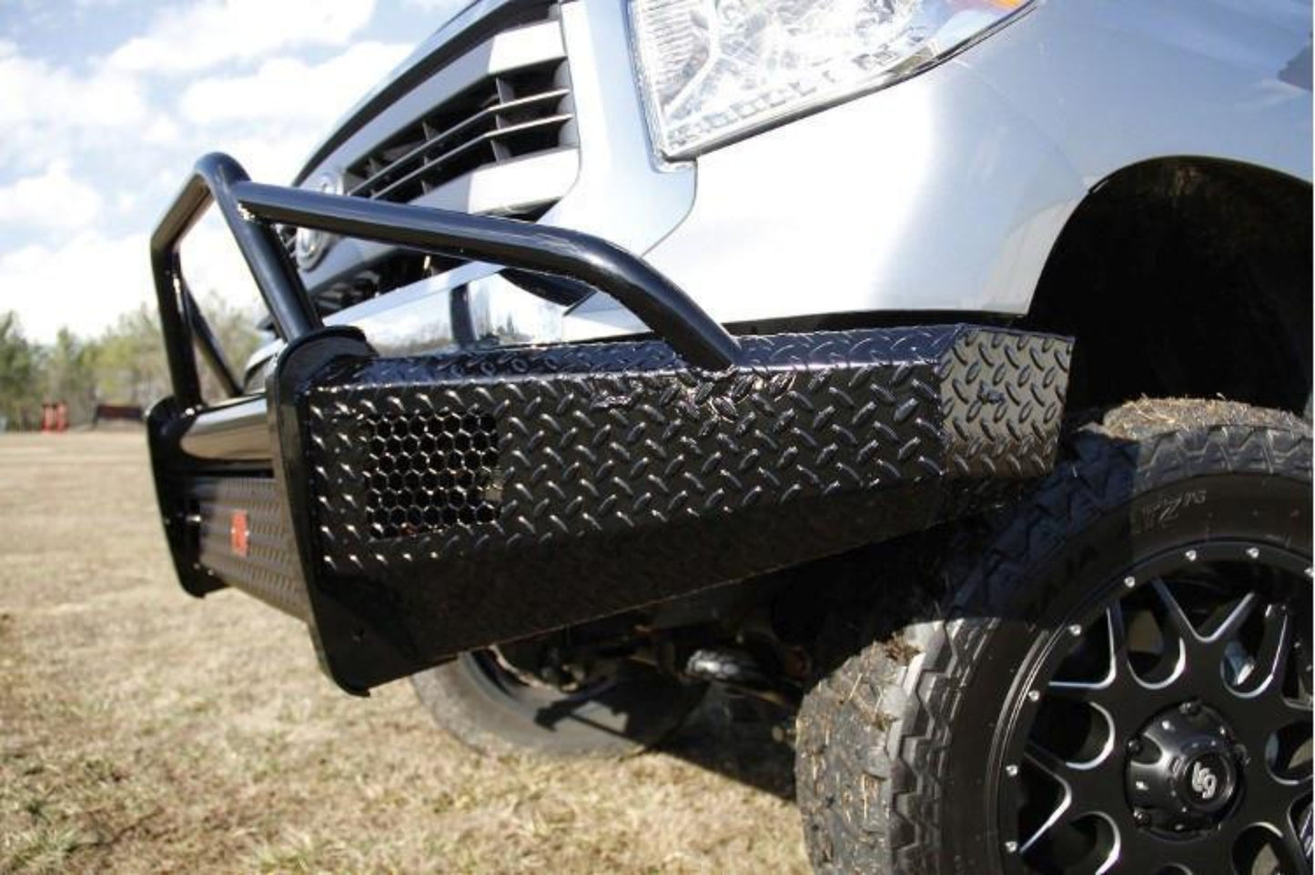 Fab Fours TT14-K2862-1 Toyota Tundra 2014-2021 Black Steel Front Bumper Pre-Runner Guard with Tow Hooks