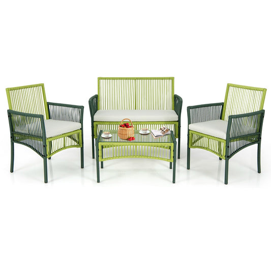 Tangkula 4 Pieces Outdoor Rattan Chair Set for Backyard, Poolside, Balcony - NP11282