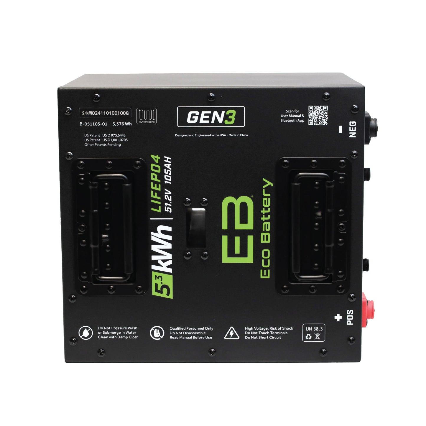Eco Battery 51V 105Ah Thru-Hole LiFePO4 Battery / Heated - A-051105-01-H