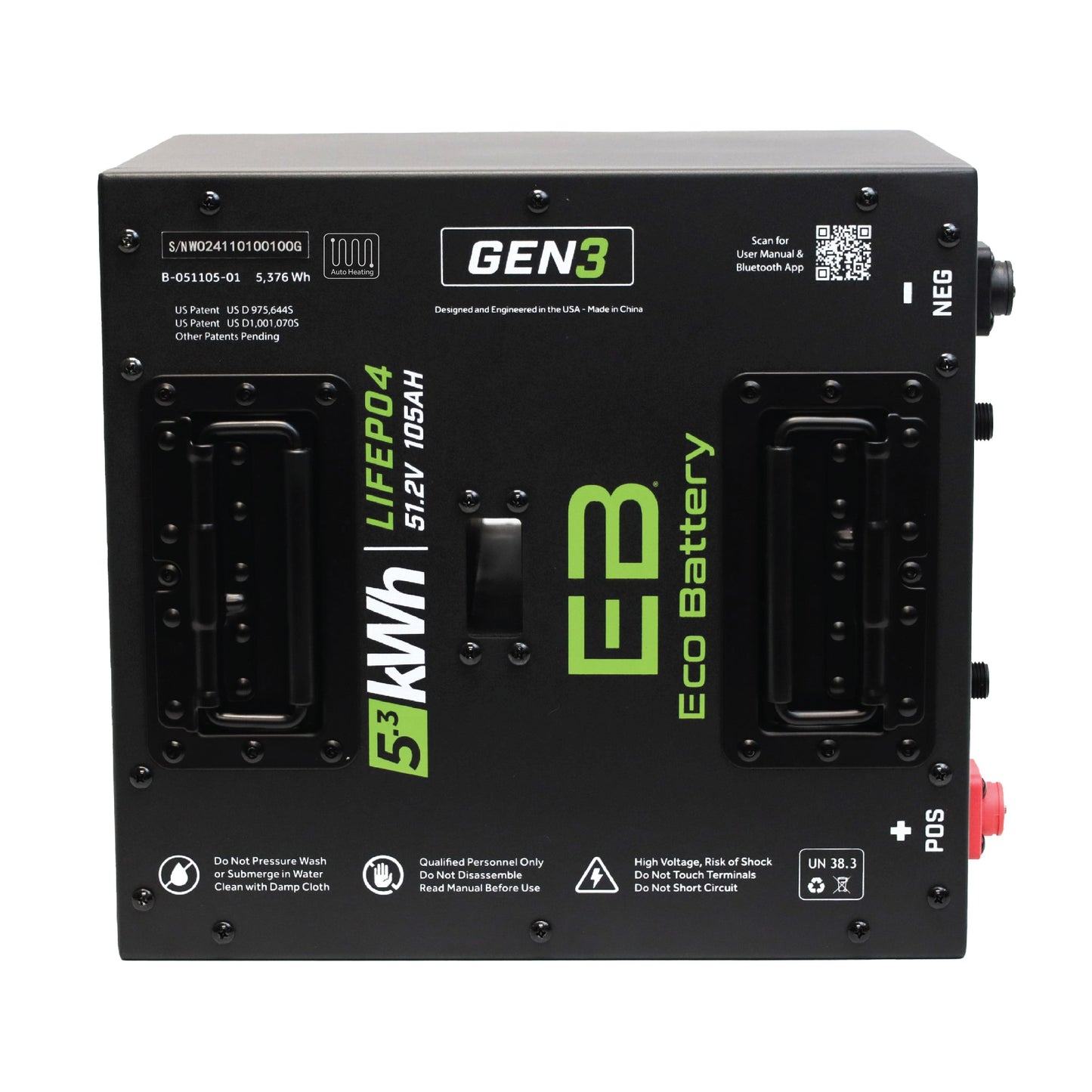 Eco Battery 51V 105Ah Thru-Hole LiFePO4 Battery / Heated - A-051105-01-H