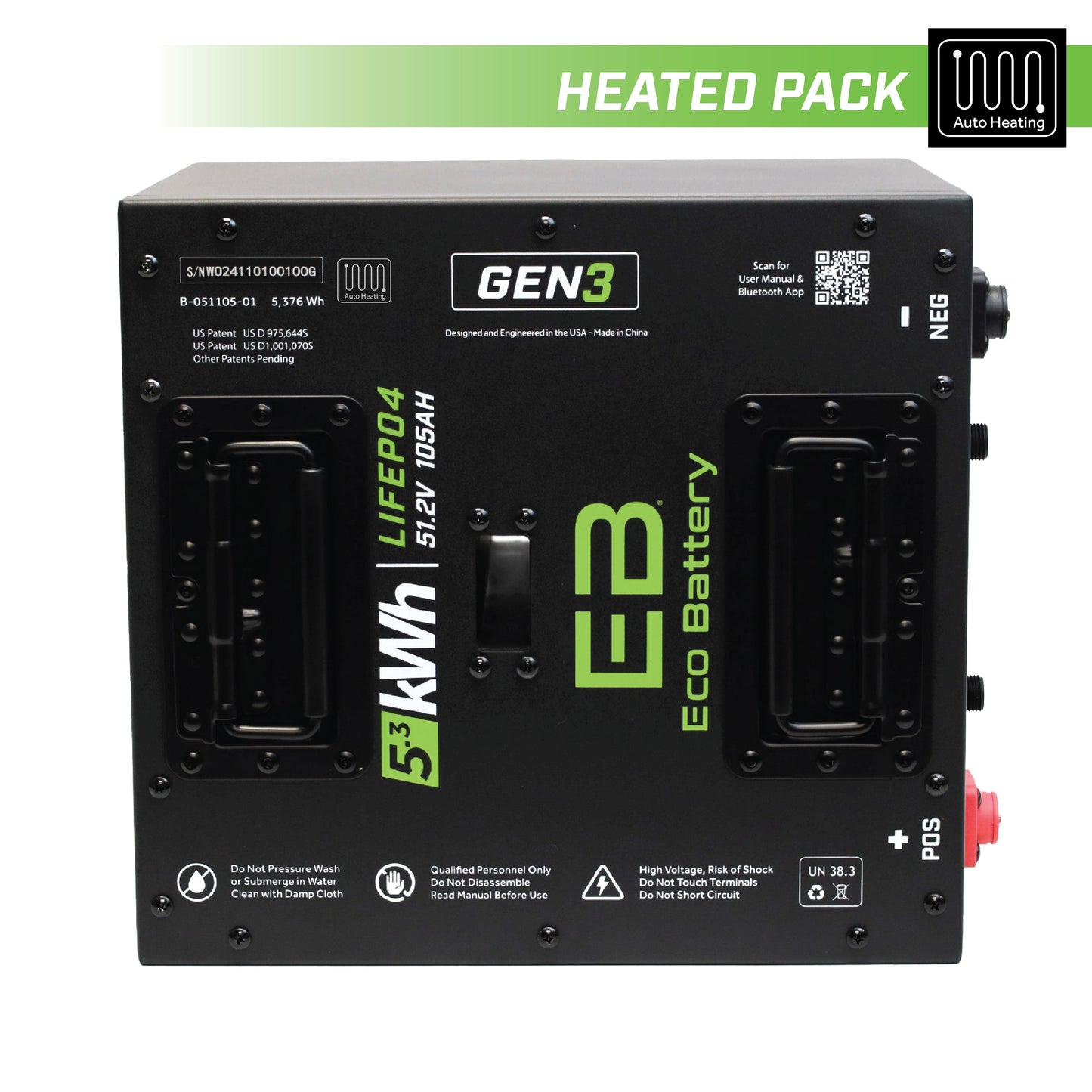 Eco Battery 51V 105Ah Thru-Hole LiFePO4 Battery / Heated - A-051105-01-H
