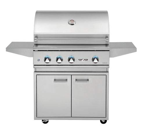 Delta Heat 32 Inch Natural Gas Grill on Cart with Interior Lights - DHGB32-C + DHBQ32G-DN