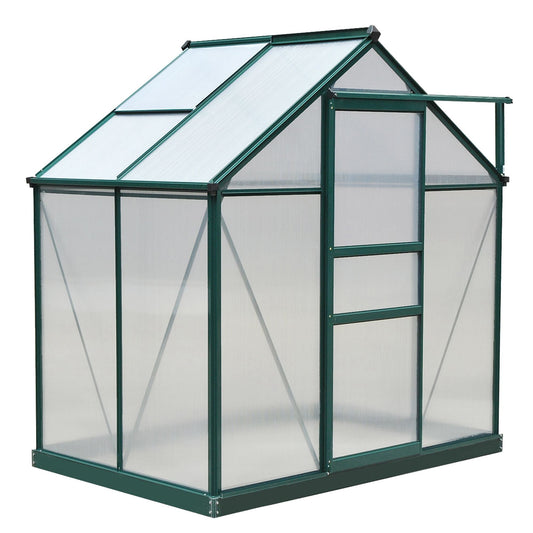 Outsunny 6' x 4' Polycarbonate Greenhouse with Rain Gutter and Roof Vent for Outdoor Garden, Dark Green - 845-057