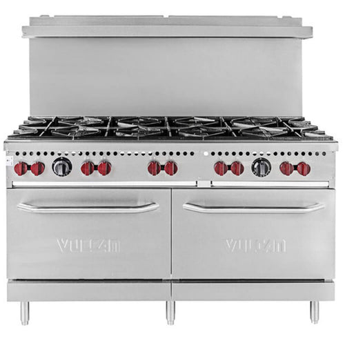 Vulcan SX60-10BN SX Series Natural Gas 10 Burner 60 Range with 2 Standard Ovens - 340 000 BTU - SX60-10BN