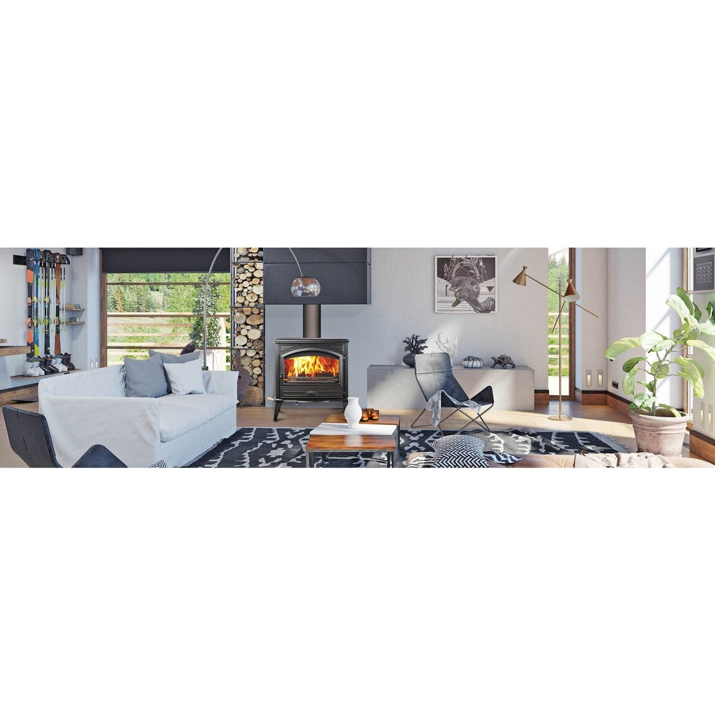 Sierra Flame Lynwood Wood Burning Stove with Cast Iron and Black Color Finish - W76