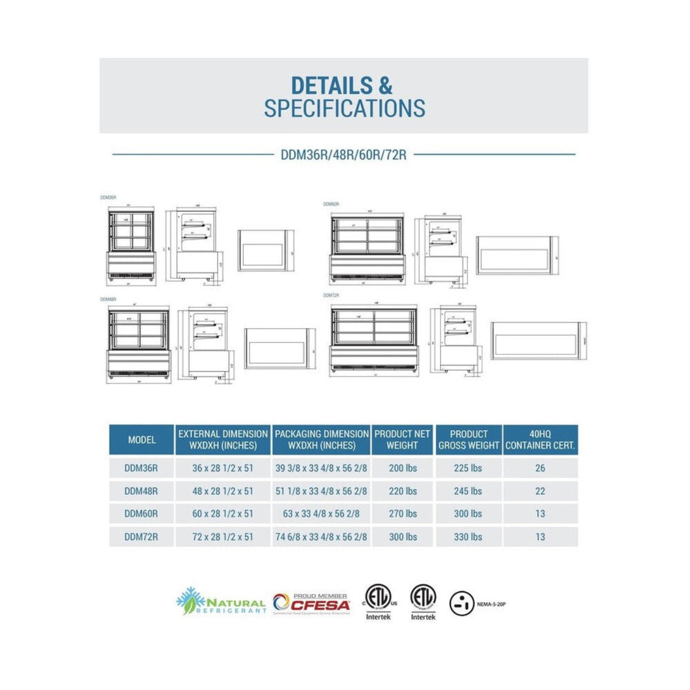 Chef AAA  Flat Glass Bakery Display Case - CV-180