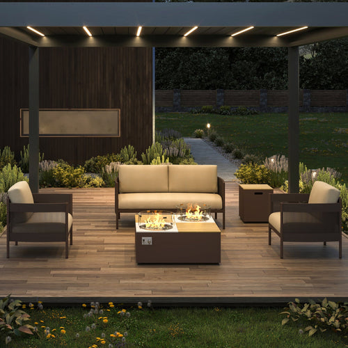 Bon Pergola Woodbury Collection Fire Pit + Furniture - 110242+110243+E03756x2