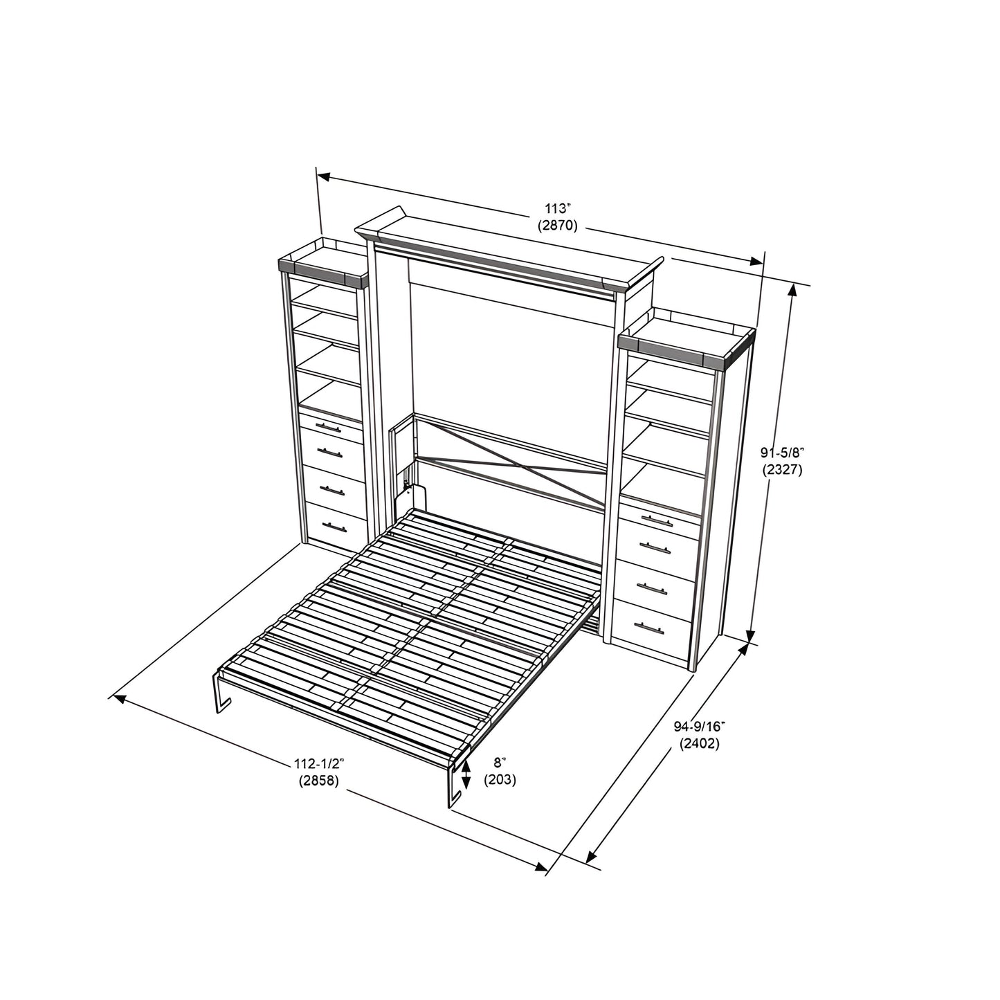 Queen Murphy Bed w/ Storage Cabinets, Walnut, by Leto Muro