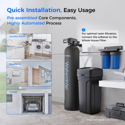 AWOCO Waterdrop 48000 Grain Whole House Water Softener | 48,000 Grain Capacity | Smart Metered Control Valve | High Flow Rate | Reduces Hard Water Scale