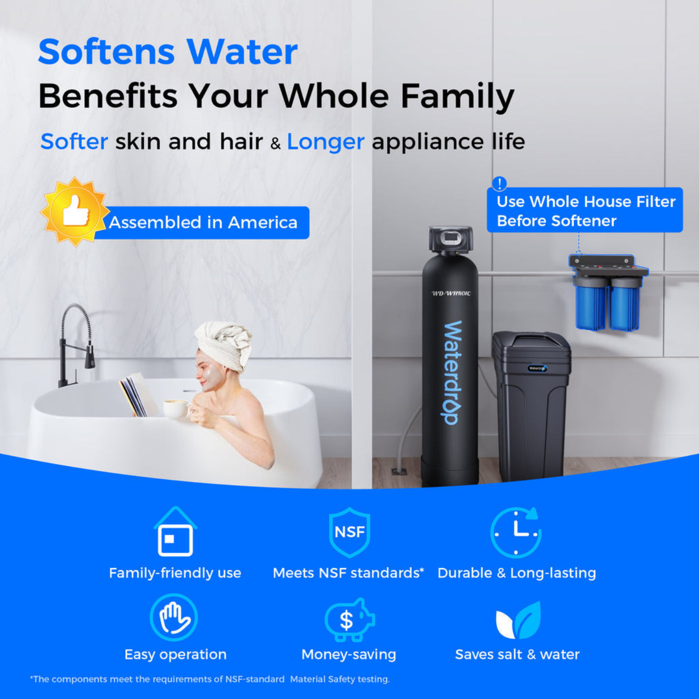 AWOCO Waterdrop 48000 Grain Whole House Water Softener | 48,000 Grain Capacity | Smart Metered Control Valve | High Flow Rate | Reduces Hard Water Scale