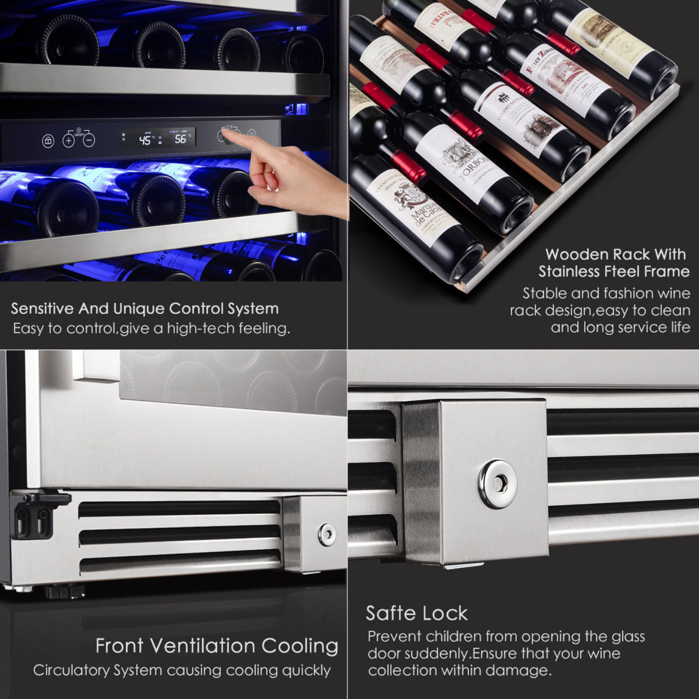 BODEGAcooler 24" 56 Bottles Dual Zone Compressor Wine Cooler with Wood Shelves
