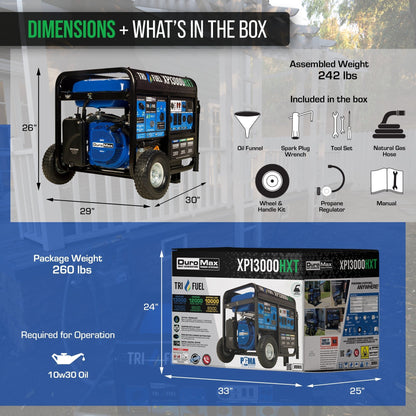 Aurora Generators DuroMax XP13000HXT 13,000 Watt Tri Fuel Portable Home Power Backup HXT Generator w/ CO Alert - PowerGen USA - XP13000HXT