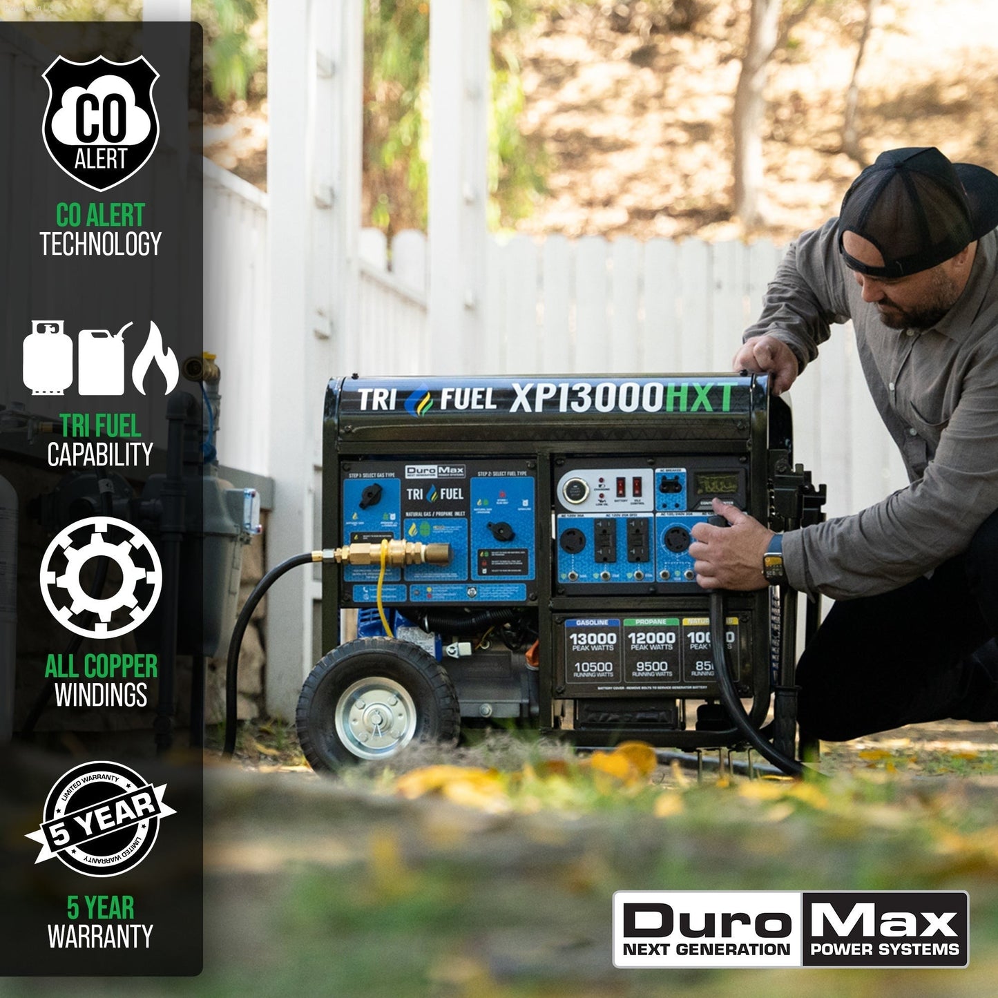 Aurora Generators DuroMax XP13000HXT 13,000 Watt Tri Fuel Portable Home Power Backup HXT Generator w/ CO Alert - PowerGen USA - XP13000HXT