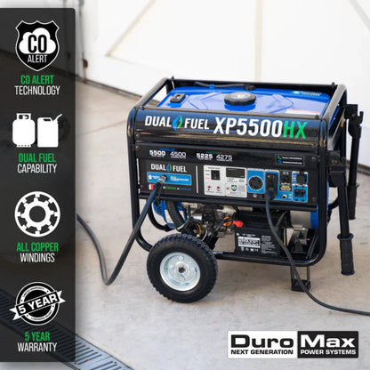 Aurora Generators DuroMax XP5500HX 5,500 Watt Dual Fuel Portable HX Generator w/CO Alert - PowerGen USA - XP5500HX