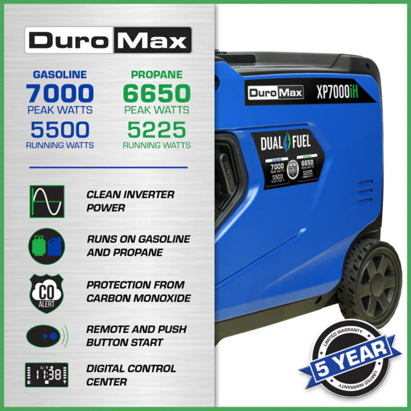 Aurora Generators DuroMax XP7000iH 7,000 Watt Portable Dual Fuel iH Inverter Generator w/ CO Alert - PowerGen USA - XP7000iH