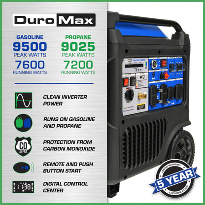 Aurora Generators DuroMax XP9500iHT 9,500 Watt Portable Dual Fuel IHT Inverter Generator w/ CO Alert - PowerGen  - USXP9500iHTA