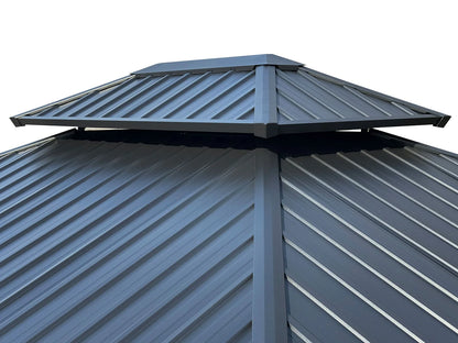 Yosemite 10x12 ft. Gazebo–Galvanized Double Roof, Aluminum Posts, Wood Finish