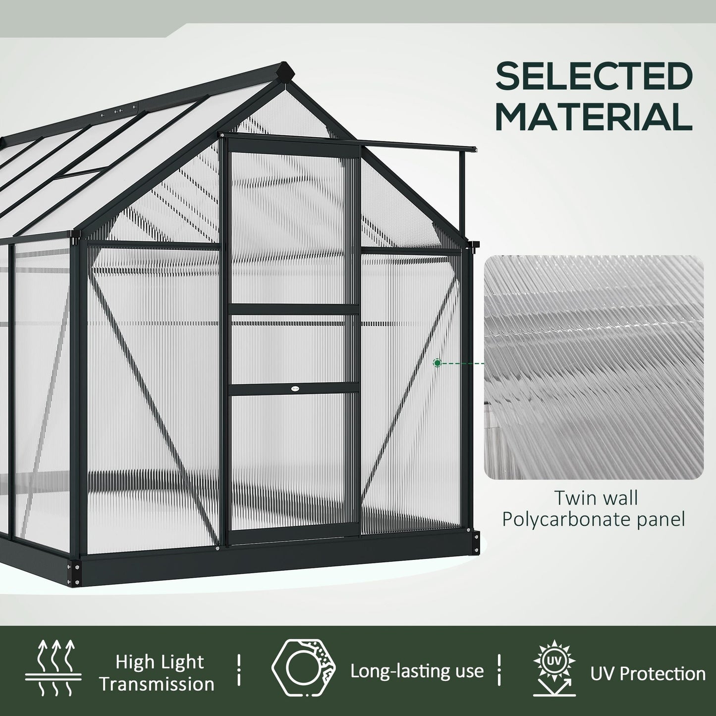 Outsunny BloomGreen 6' x 10' Greenhouse with Rain Gutter and Roof Vent Gray - 845-059V01GY