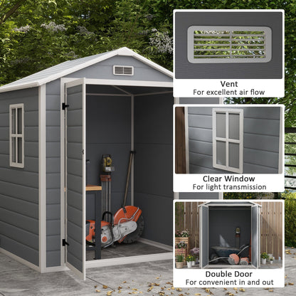 Outsunny 6' x 4.5' Plastic Outdoor Storage Shed with Window, Lockable Doors and Vents, Gray - 845-953V00GY