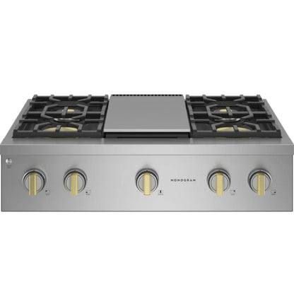 Monogram ZGU364NDTSS 36" Professional Gas Rangetop with 4 Burners and Griddle Stainless Steel - ZGU364NDTSS