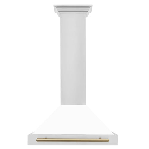 ZLINE 30 In Autograph Edition Stainless Steel Range Hood with White Matte Shell and Champagne Bronze Accents,  - KB4STZ-WM30-CB