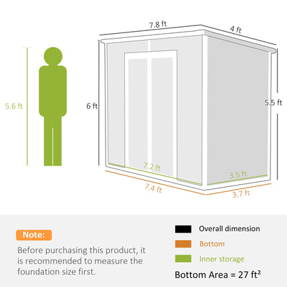 Outsunny EverBase 8' x 4' Outdoor Storage Shed with Window, Lockable Doors and Vents, Gray - 84H-156V00GY