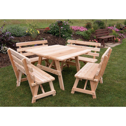 A & L Furniture 43" Sq. Table w/ 4 Backed Benches- Specify for FREE 2" Umbrella Hole - 302C-UNF