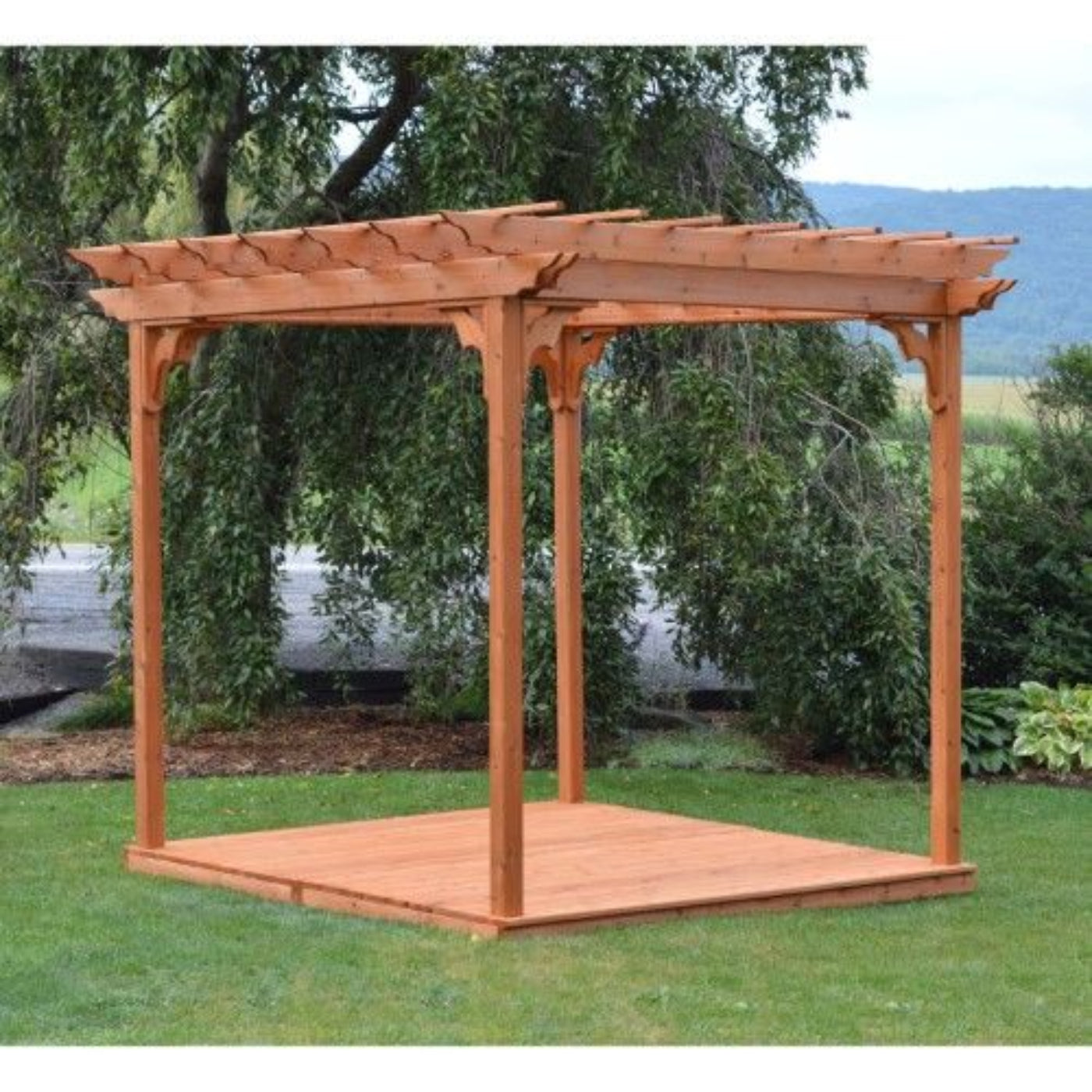A & L Furniture Cedar Pergola w/Deck & Swing Hangers - 705C-6ftx8ft-Unfinished