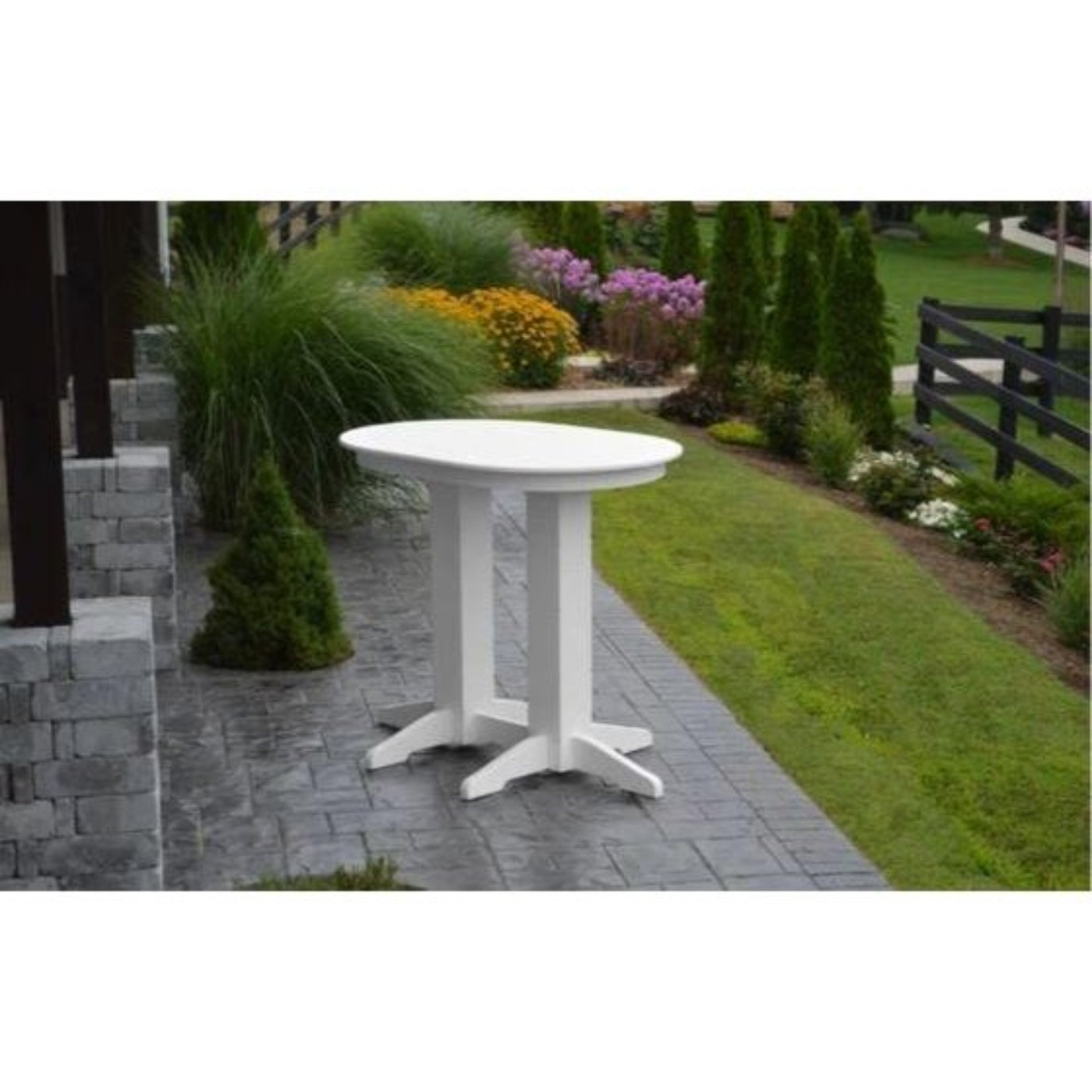 A & L Furniture Oval Bar Table- Specify for FREE 2" Umbrella Hole - 5110-White
